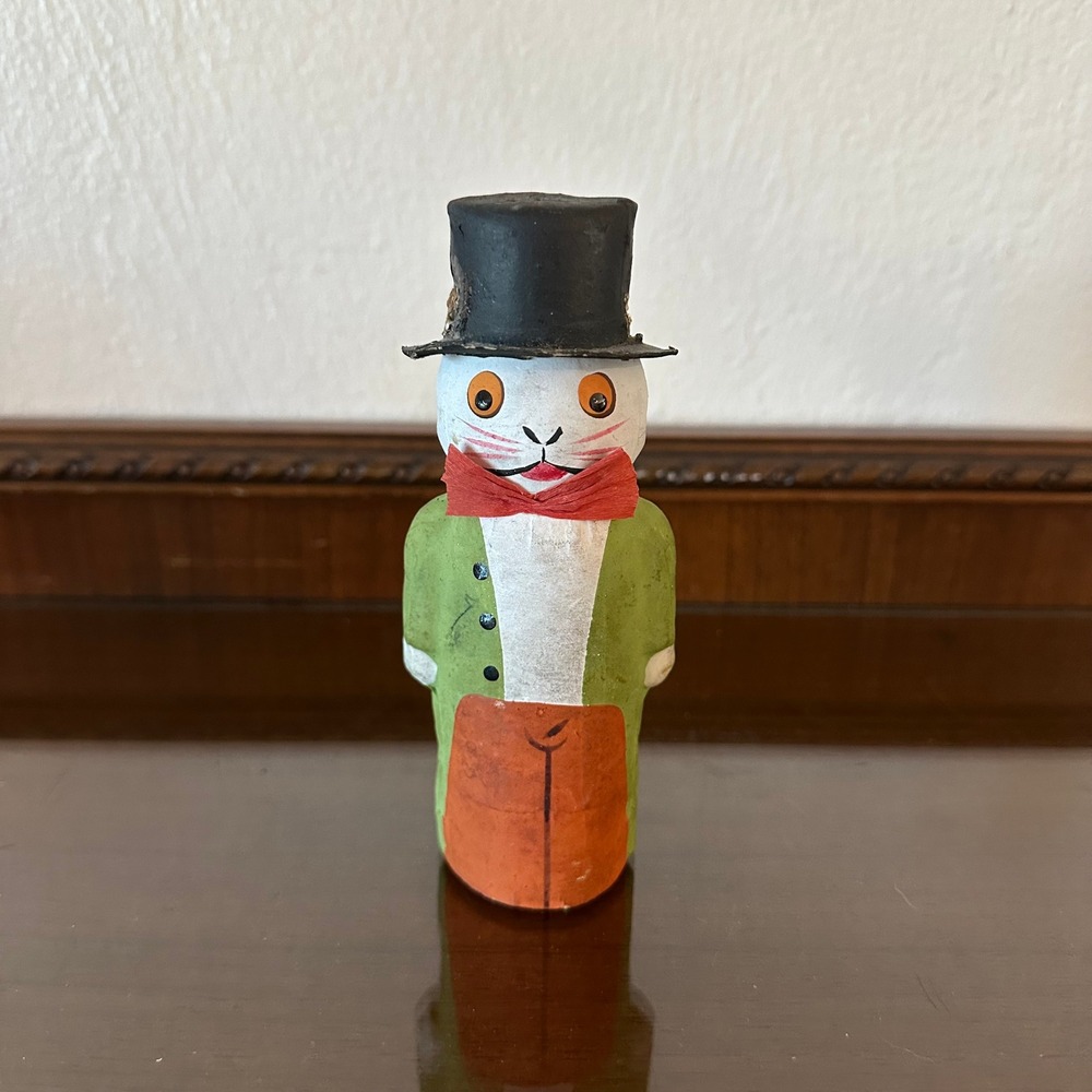Antique German Rabbit Candy Container Composition Easter Bunny Folk Art 5.5"
